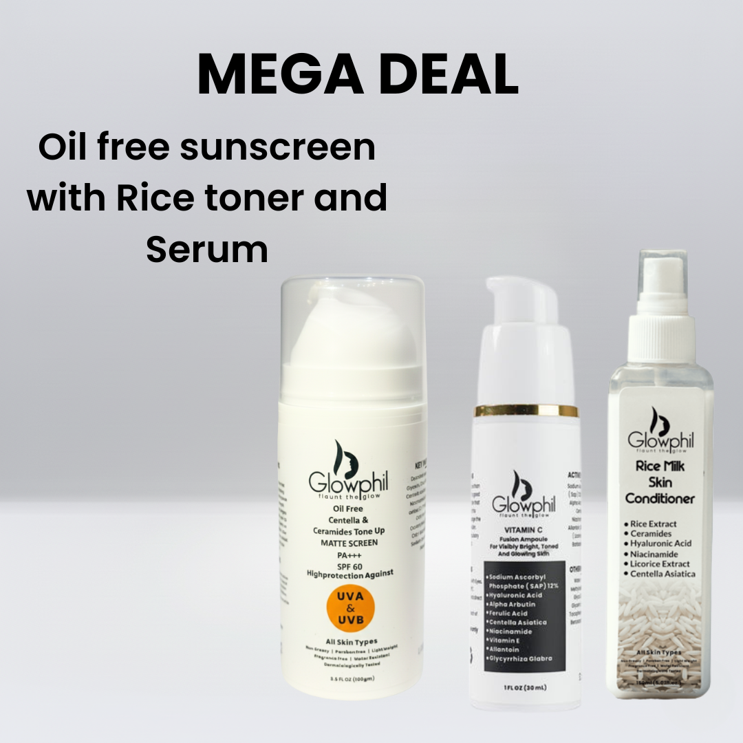 Oil free sunscreen with rice toner and Serum