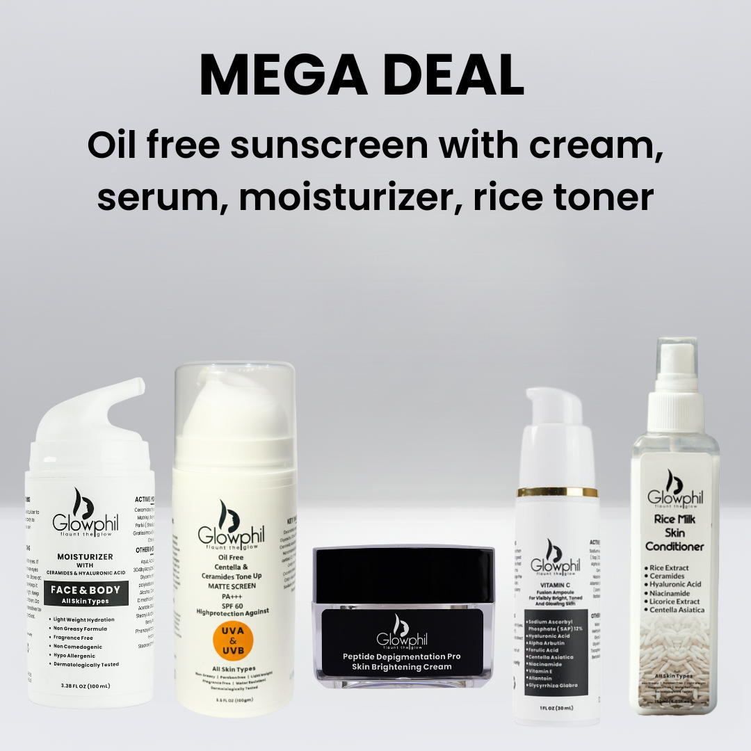 Oil free sunscreen, cream, serum, moisturizer, rice toner