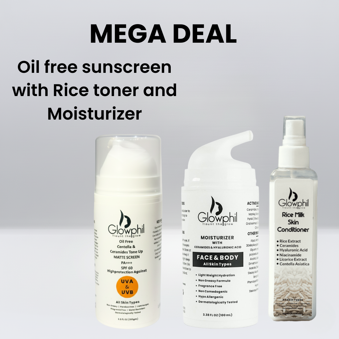 Oil free sunscreen with rice toner and moisturizer
